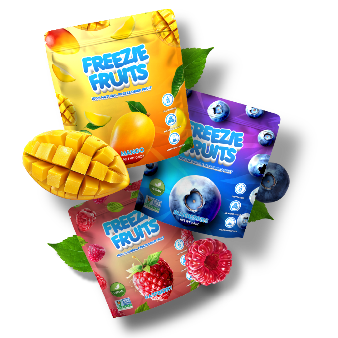image Freezie Fruits: 100% natural freeze-dried fruit, without gluten or additives. Intense and healthy flavor in every bite!
