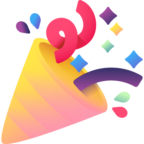 Confetti icon celebrating the quality and unique flavor of Freezie Fruits, 100% natural and healthy freeze-dried fruit snacks.
